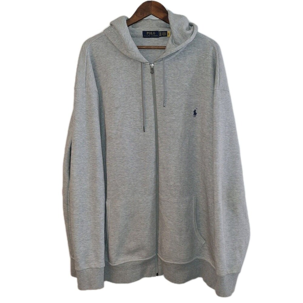 Polo Ralph Lauren Grey Hoodie Mens 3XLT Black Double Knit Full Zip Pony Big Tall